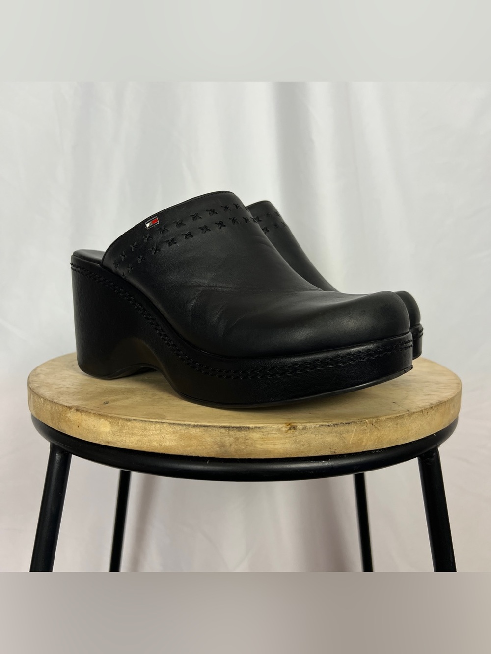 Vintage Y2K Black Tommy Hilfiger Wedge Platform Mules